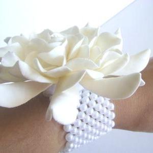 Wedding Wrist Corsage. White Gardenia Bracelet..