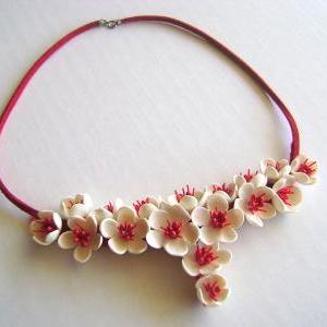 Blossoms Wedding Necklace - Red And White..
