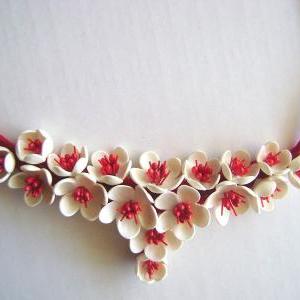 Blossoms Wedding Necklace - Red And White..