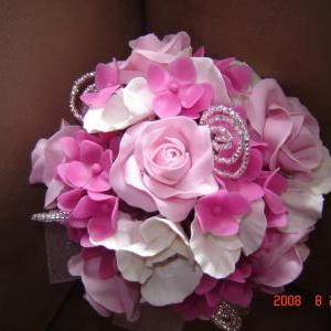 Pink Rose, White Sweet Pea And Pink Hydrangea..