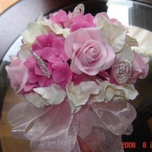 Pink Rose, White Sweet Pea And Pink Hydrangea..