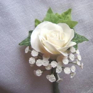 White Rose Wedding Boutonniere. Groomsmen