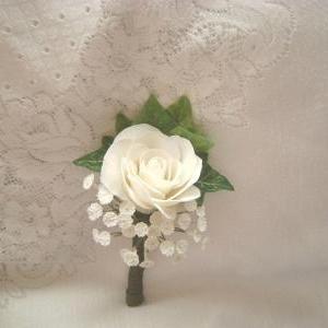 White Rose Wedding Boutonniere. Groomsmen