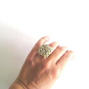 Grey And Yellow Clay Adjustable Ring