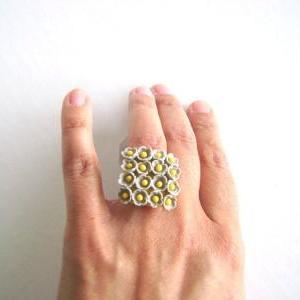 Grey And Yellow Clay Adjustable Ring