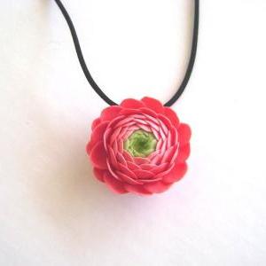 Clay Flower Nacklace - Coral Pink Ranunculus..