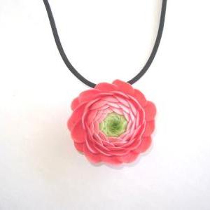 Clay Flower Nacklace - Coral Pink Ranunculus..