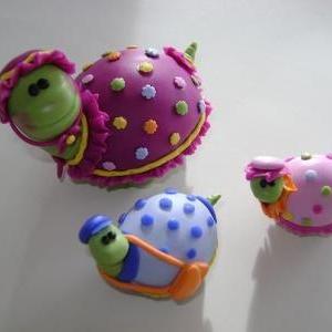 Handmade Clay Turtle Family Sculpture- Cake Topper