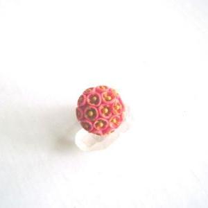 Coral Pink And Ochre Adjustable Clay Ring