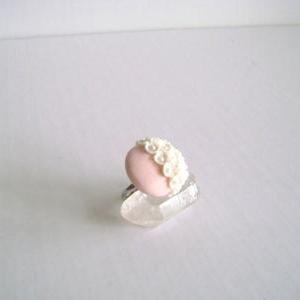 Pink And White Clay Adjustable Ring