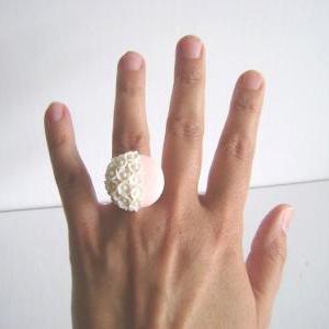 Pink And White Clay Adjustable Ring