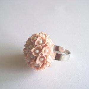 Pink Flowers Polymer Clay Adjustable Ring