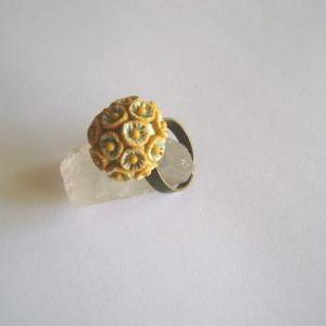 Adjustable Clay Ochre And Mint Ring