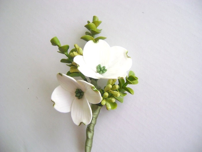 White Dogwood Boutonniere - Wedding Boutonniere. Groomsmen Flower. Made- To- Order