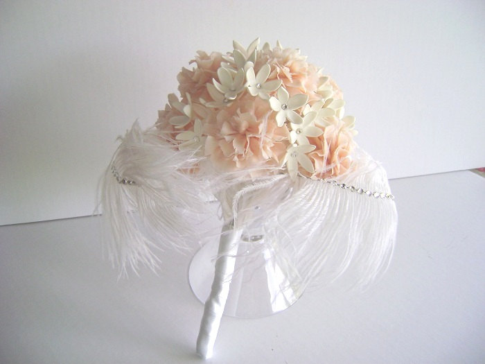 Wedding Bouquet - Clay Carnation Stephanotis Feather bridal Bouquet