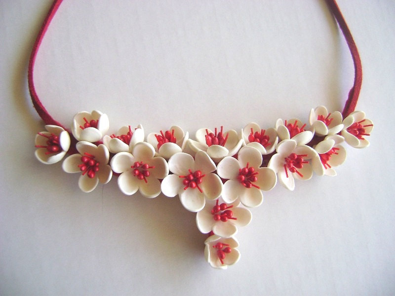 Blossoms Wedding Necklace - Red And White Bridal/bridesmaid Necklace