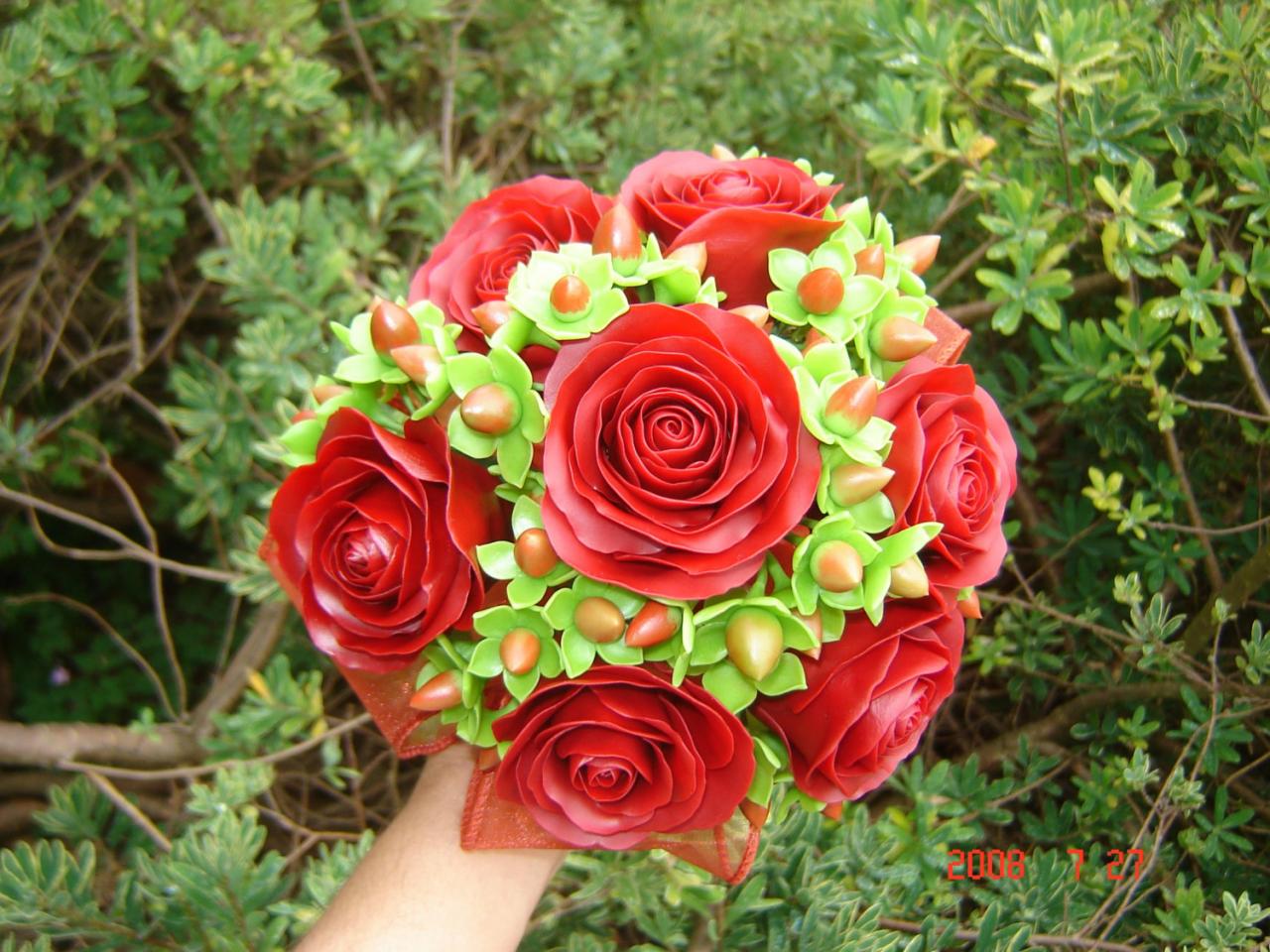 Wedding Bouquet - Red Rose and Hypericum Berries Bridal/Bridesmaid Bouquet