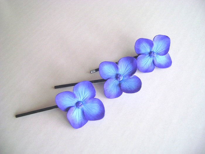 Weddings Hair Fascinator. Bridal/Bridesmaid hair Pins. Blue-Purple Hydrangea Hair Pin. Set of 3. Made -to- Order