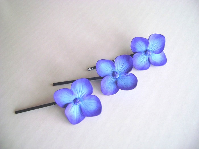 Weddings Hair Fascinator. Bridal/bridesmaid Hair Pins. Blue-purple Hydrangea Hair Pin. Set Of 3. Made -to- Order