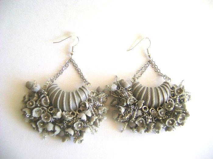Gray Chandelier Earrings. Polymer Clay Earrings. Made-to-order