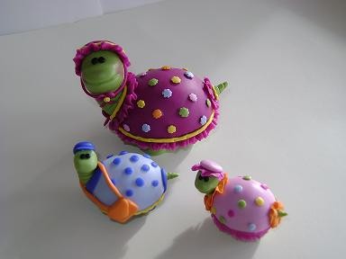 Handmade Clay Turtle Family Sculpture- Cake Topper
