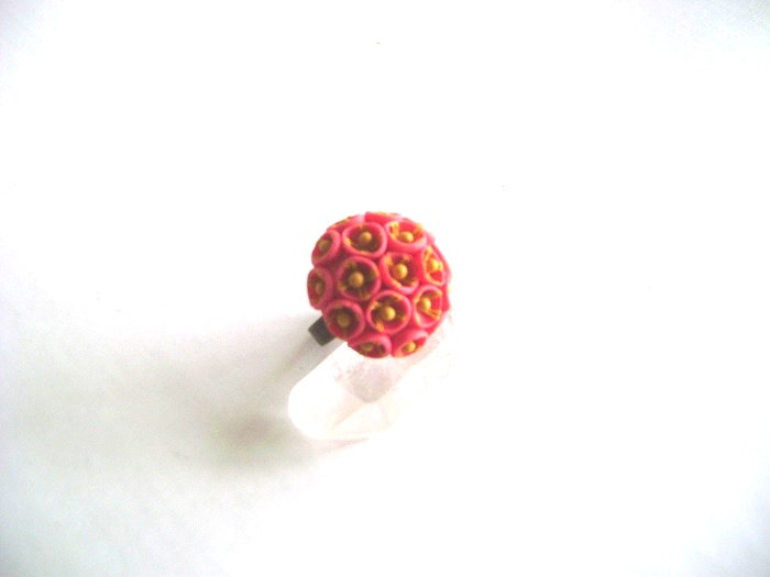 Coral Pink And Ochre Adjustable Clay Ring