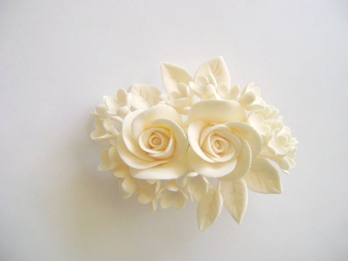 Bridal Hair Flower. Clay Wedding Hair Fascinator. Ivory Rose Hair Clip. Made-to-order